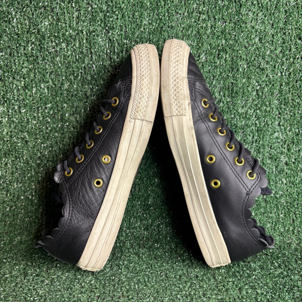 Converse Chuck Taylor All Star Low Frilly Thrills Leather Sneakers Black Women 7 - Picture 6 of 9